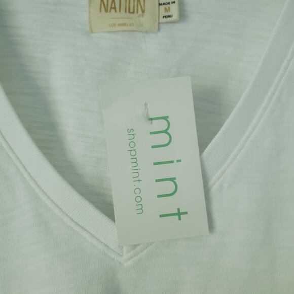 Nation LTD Optic White Traci Bubble Sleeve V-Neck Tee M NWT Bubble Sleeve Flirty - Picture 5 of 13